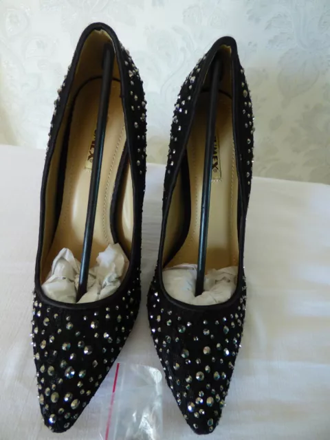 Womens Shoes Black Sparkly Encrusted Lace Overlay High Heeled Court Size 4 / 37