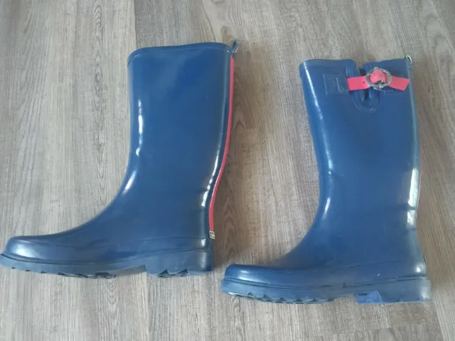 Nautica Womens Saybrook Navy Blue Red & White Rubber & Leather Rainboots Size 7 2