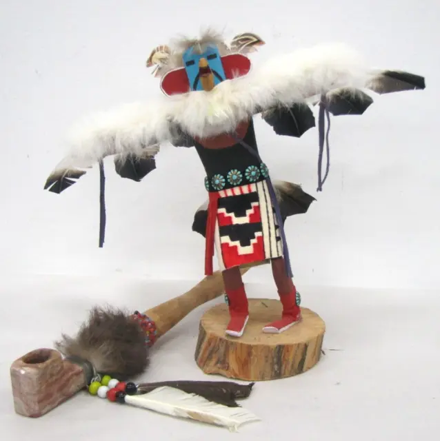 Vintage Native American Indian Kachina Eagle Dancer Doll + Handcrafted Pipe