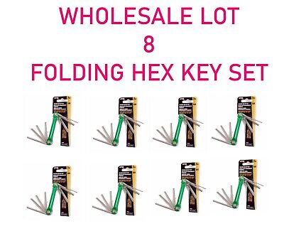 WHOLESALE LOT 8 Green 7pc Folding Hex Key Allen Wrench Set Bicycle Car Tools SAE