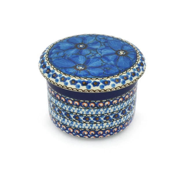 Polish Pottery French Butter Dish Ceramika Artystyczna Cobalt Poppies UNIKAT