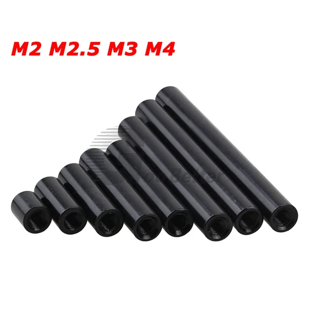 M2 M2.5 M3 M4 Aluminum Threaded Sleeve Round Standoff Pillar Connector Nut Black
