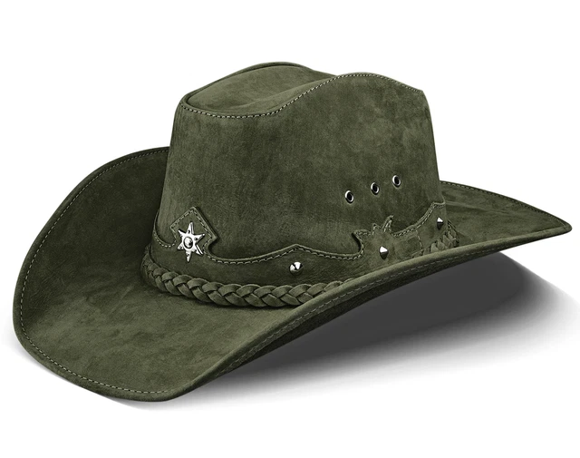 hommes chapeau de cowboy cuir de vache texas western country noir marron...