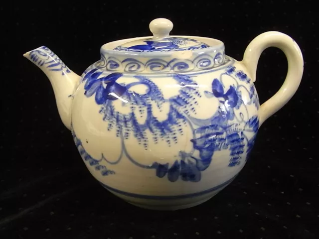 Ancienne  Théière Cafetiere Verseuse Porcelaine Bleu Blanc Chine Chinese Tea Pot