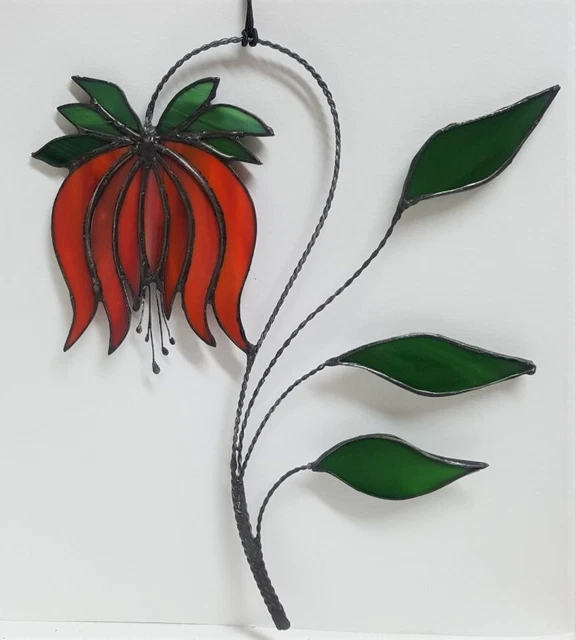 Stained Glass Red Wild Tulip Flower Suncatcher Home Garden Hanging Decoration