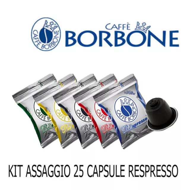 Kit 25 Capsule Cialde Borbone Blu Oro Nera Rossa Dek Compatibile Respresso Sc0