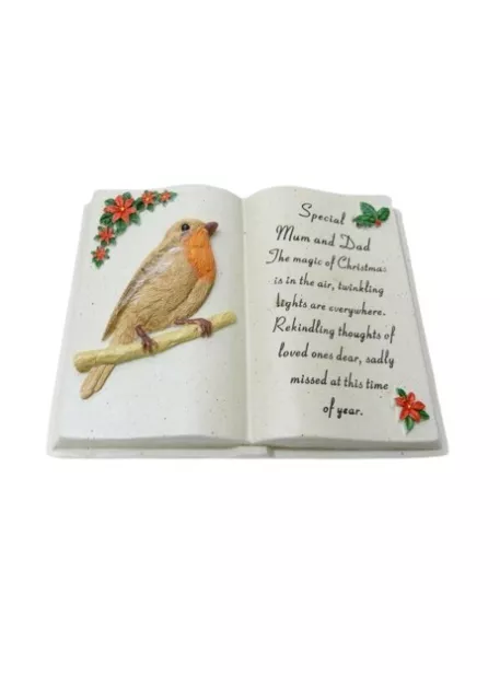 Special Mum & Dad Christmas Robin Memorial Book Plaque With Verse