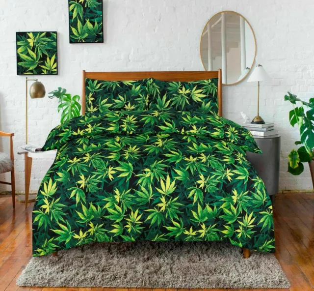 Comfy Weed Leaf Marijuana Cannabis Duvet Set Single Double and King Tracked UK