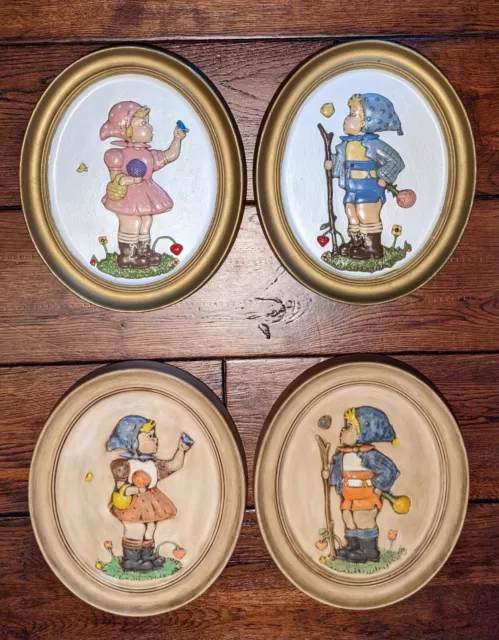 Vintage Holland Mold Wall Plaque Hangings Handmade Little Hiker Girl - Set of 4