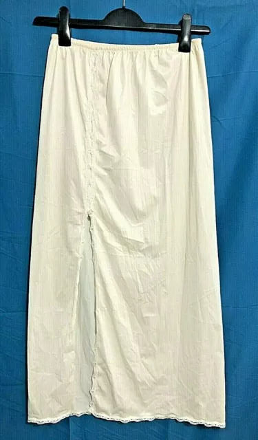 VTG VANITY FAIR Silky & Smooth NYLON High LACE SLIT Long Half Slip Ivory Sz M