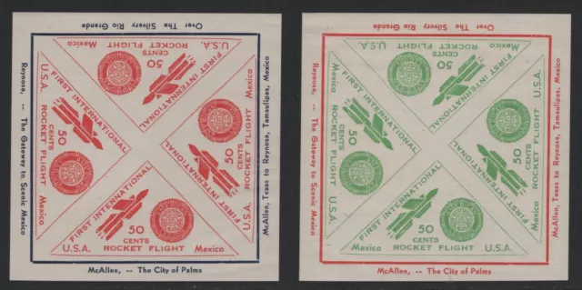 1936 US Rocket Mail Labels - E-Z Cat 11A1a  & 12A1a Sheets of 4 MNH - SCV $80.00