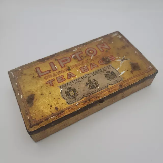 Lipton Orange Pekoe & Pekoe Tea Bags Empty Metal Tin - Vintage Tin -