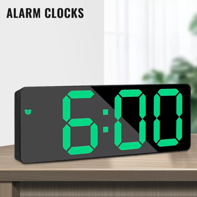 LED Digital Alarm Clock USB/Battery Power Supply Large Mirror Display Clock UK