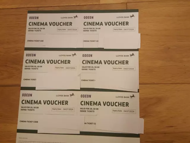 Odeon Lloyds Bank Cinema Voucher X 6 2D 3D Isense Tickets  Expiry 4/7/2024