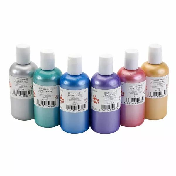 Scola 150ml Bottles of Permanent Fabric Paint Red Green White Blue