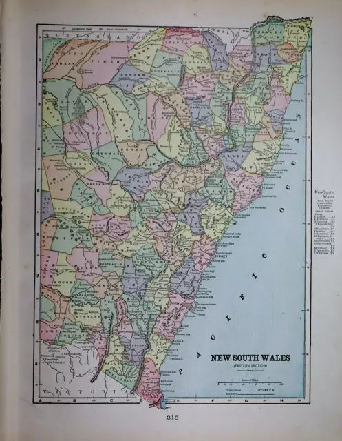 Old (11x14) 1899 Cram's Map ~ NEW SOUTH WALES ~ Free S&H   ~Inv#530