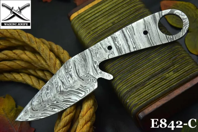 Custom 8.1"OAL Damascus Steel Blank Blade Hunting Knife Handmade (E842-C)