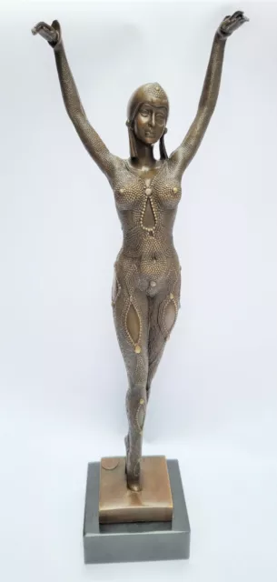 Art Decó Figura de Bronce Bailarina Mujer Dourga