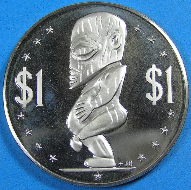 Polynesian God of Fertility & the Sea, Cook Islands $1 Coin 1976, Mirror Like