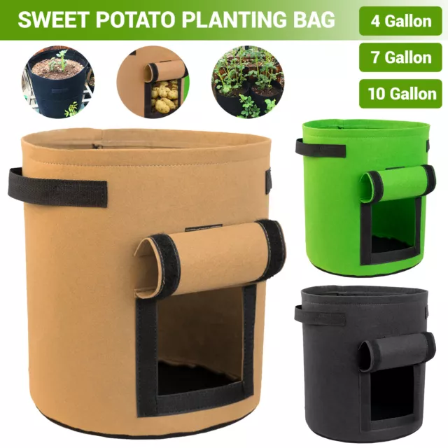 3X 10 Gallon Potato Grow Planter Container Bag Pouch Root Plant Growing Pot Side