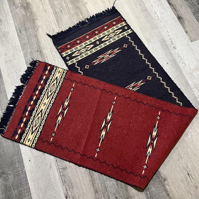 VTG Native American Indian Woven Wool Striped Knit 70s/80s Reversible Runner Rug