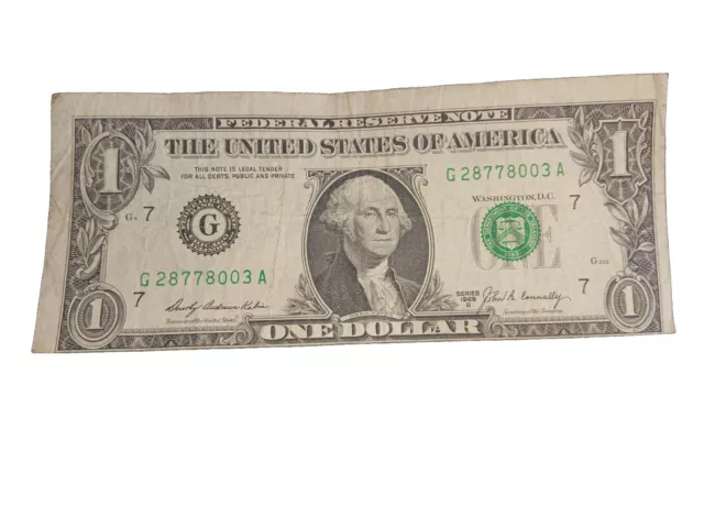 WOW Error $1 note 1969 B miscut to edge & misaligned printing dollar bill RARE