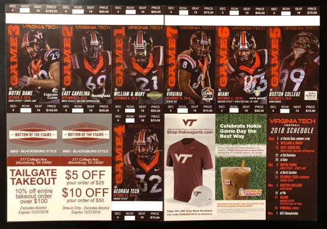 2018 Virginia Tech Hokies Football Collectible Ticket Stub - Any Home Game