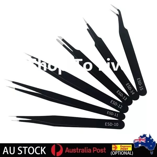 Up To 9pcs ESD Anti-Static Tweezers Stainless Steel Tool Maintenance Protector