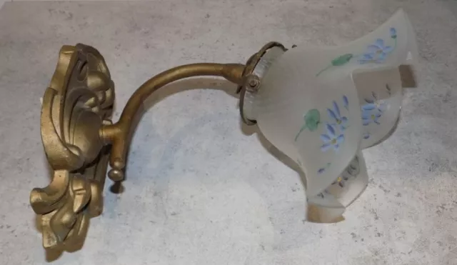 Ancienne Lampe Murale Applique Bronze Et Verre