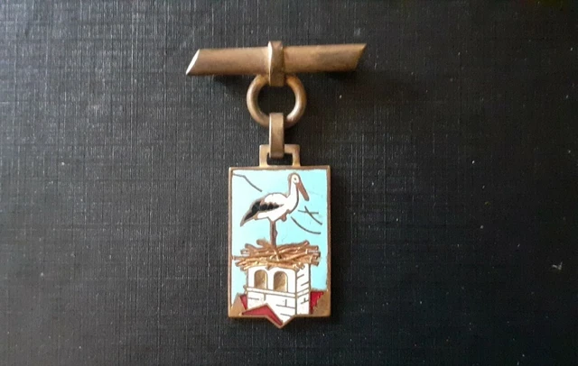 Broche vintage cigogne dorée et émail vert d'eau (Gebraucht) in