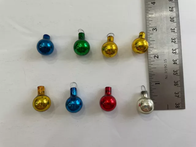 8 Vintage Mixed Colors 3/4 inch Mini Glass Christmas Ball Feather Tree Ornaments