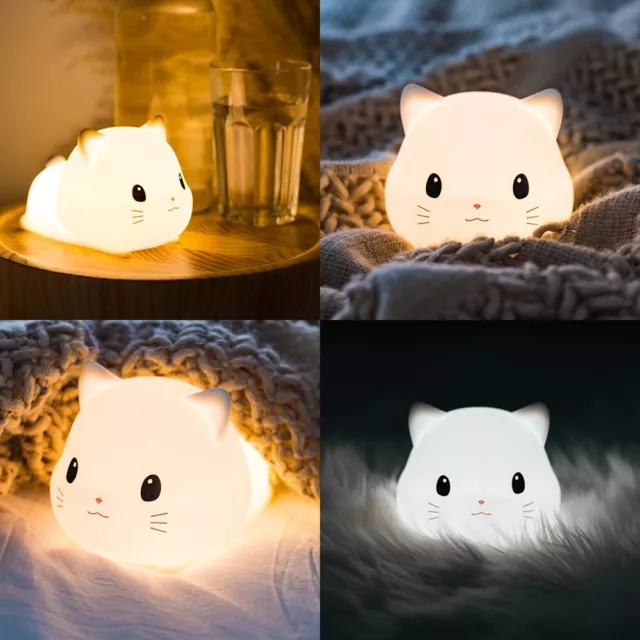 LED Kids Night Light CAT Soft Silicone Baby Nursery USB Rechargeable Timing 3