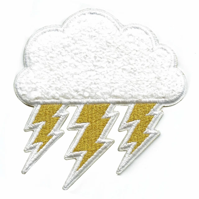 Enchanted Chenille Lightning Cloud Patch Mother Nature Embroidered SewOn