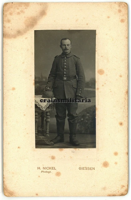 Orig. KABINETT Foto Portrait 1.WK Soldat mit Pickelhaube in GIESSEN
