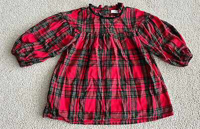 Baby Girls Next Red Tartan Christmas Long Sleeved Dress Age 9-12 Months