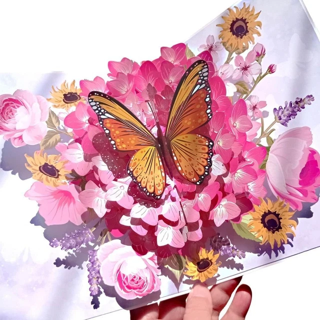 LIN - Cartes Pop-up 3D - Motif Fleurs - Carte D'anniversaire - Carte D' Anniversaire - Carte De Remerciement - Carte De Vœux - Bouquet D' Anniversaire