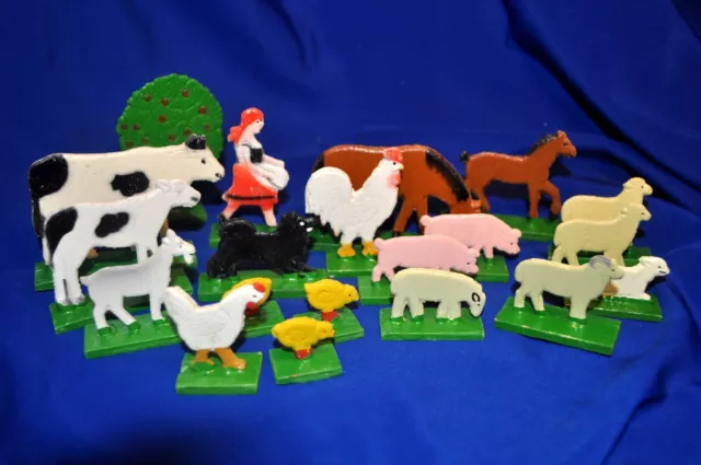 East German Wood Flatzies 19 Miniature Xmas Putz Figures, Farm Set Ex Cond