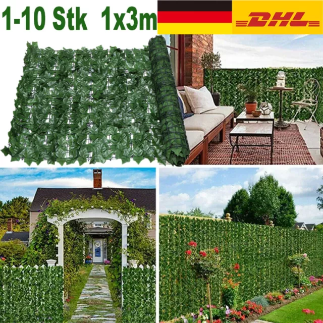 3m Künstlich Efeu Balkonverkleidung Sichtschutz Kunsthecke Dekorativ Blätterzaun