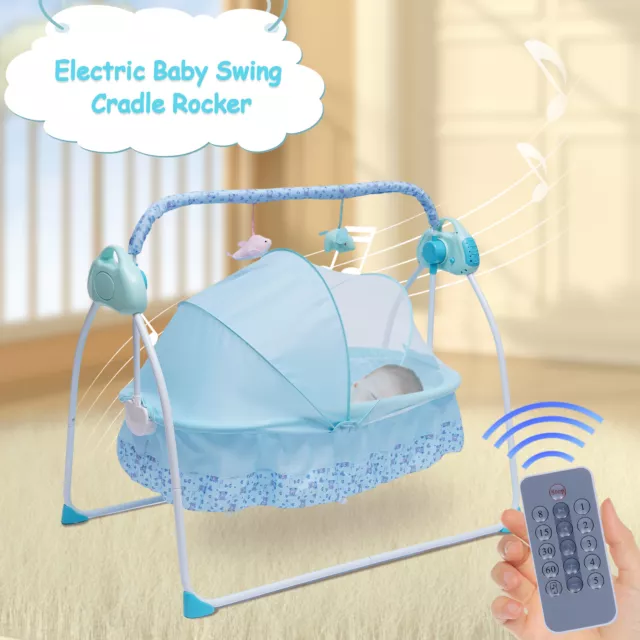 Elektrische Babywiege Babybett Automatische Schaukel Babywippe Kinderbett  Blau