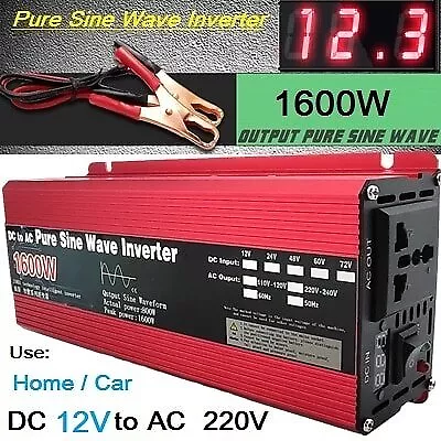 1600W Onduleur Convertisseur Pure Sinus 12V 220V Transformateur Chargeur DC AC