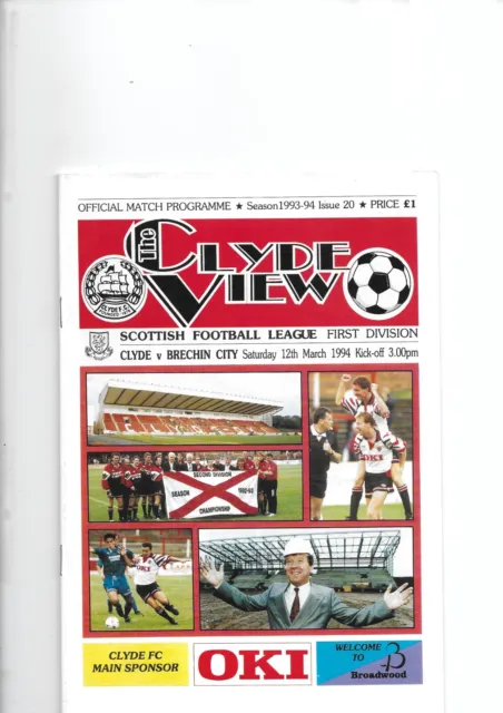 Clyde V Brechin City 12/3/1994 League Match Programme