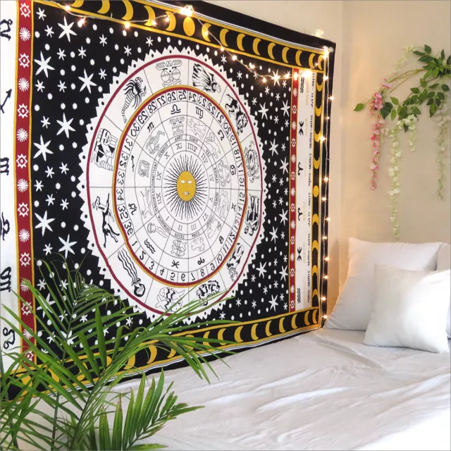 Indian Hippie Bohemian Horoscope Zodiac Wall Hanging Tapestry Twin Size Bedsheet