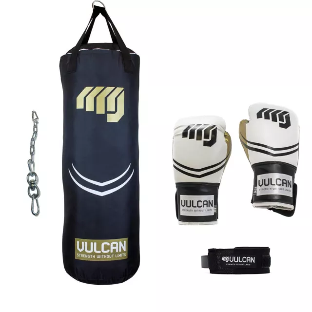 Boxing Training Kit by Vulcan - 3ft Heavy Punch Bag, Hand Wraps & Boxing Gloves