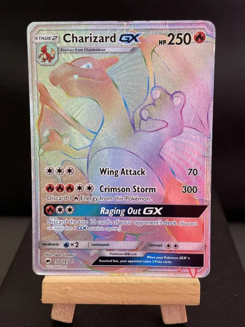 Pokemon Card Charizard GX 150/147 Rainbow Secret Rare Burning Shadows Played