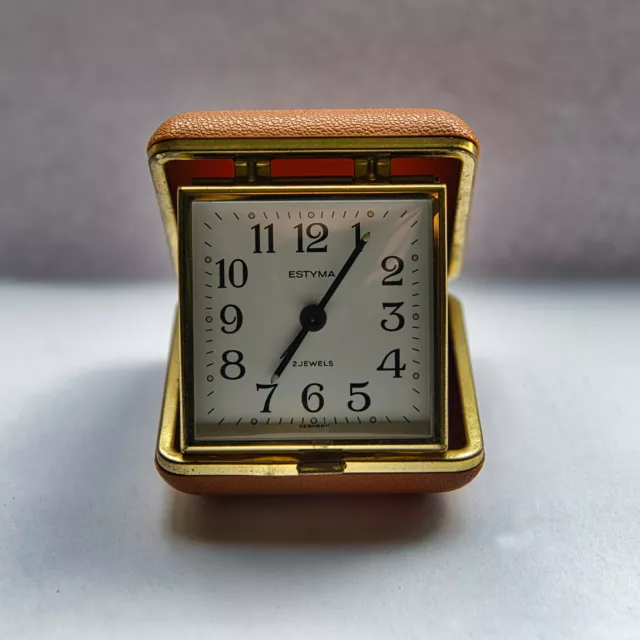 Vintage Estyma Travel Alarm Clock, Working, Good Condition, Collectable.