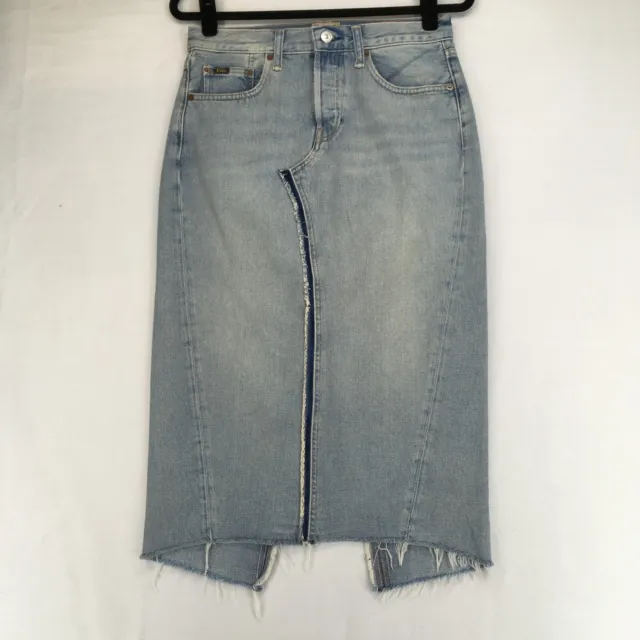 Polo Ralph Lauren Women's Denim Skirt Size 27 Stone Wash Denim Pencil Button Fly