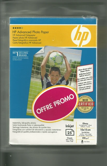 Papier Photo HP Advanced Brillant - A4, 250g/m², 25 Feuilles | Séchage Rapide