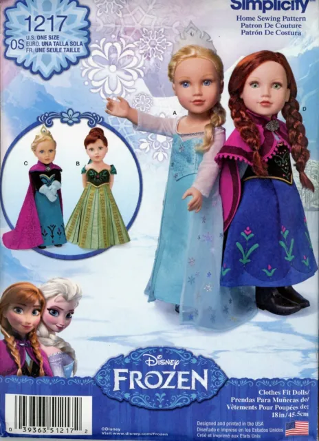 Ropa de muñeca Disney Frozen 18" patrón de simplicidad 1217 muchos artículos sin cortar