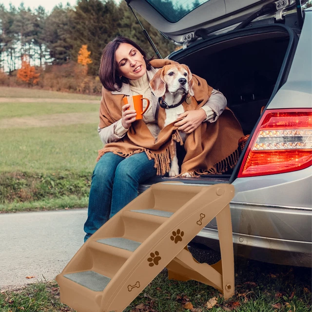 Hundetreppe Haustiertreppe Klappbar 4 Stufen Auto Katzentreppe Steighilfe Braun 9
