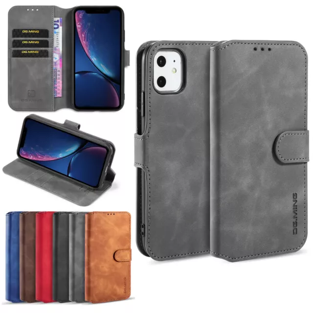 Pour iPhone 11 12 Pro 6 7 8 Plus XR SE Rétro Cuir Housse Etui Portefeuille Coque